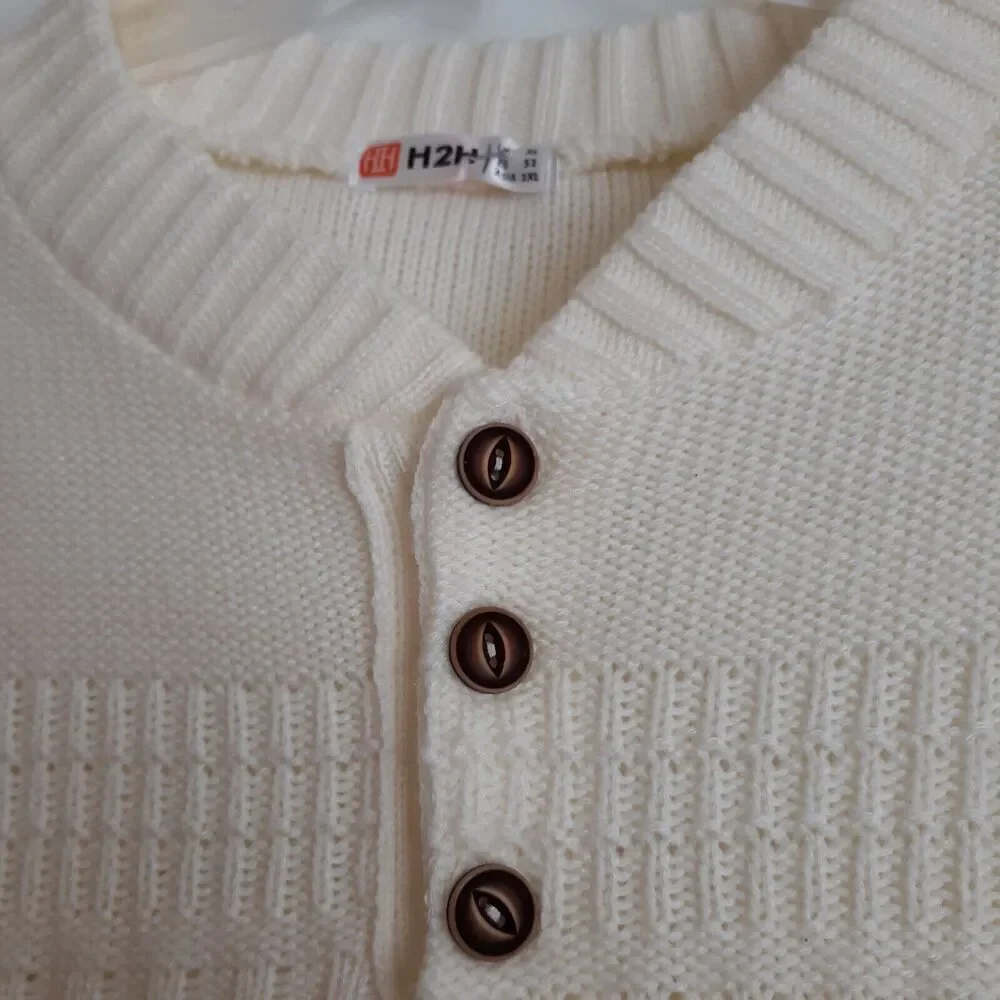 Men's Ivory Long Sleeve Henley Style Pullover Sweater Size XL Lightweight - Picture 2 of 7